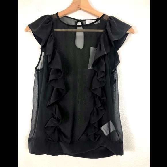 Anine Bing Tops - ANINE BING Black Sheer Ruffle Silk Blouse